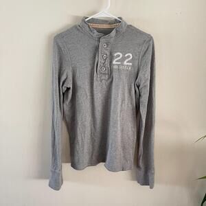 Hollister Henley Shirt Mens Small Gray Long Sleeve Casual Y2K Classic